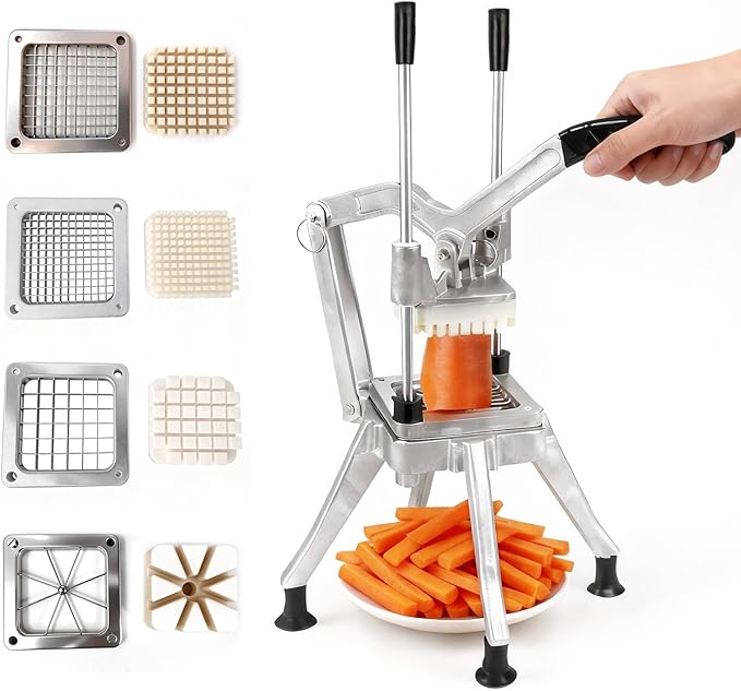 Malphi Commercial Vegetable Chopper, Heavy Duty Manual Potato Cutter with 4 Interchangeable Blades, Stainless Steel French Fry Cutter for Potatoes, Carrots, Onions, Vegetables & Fruits