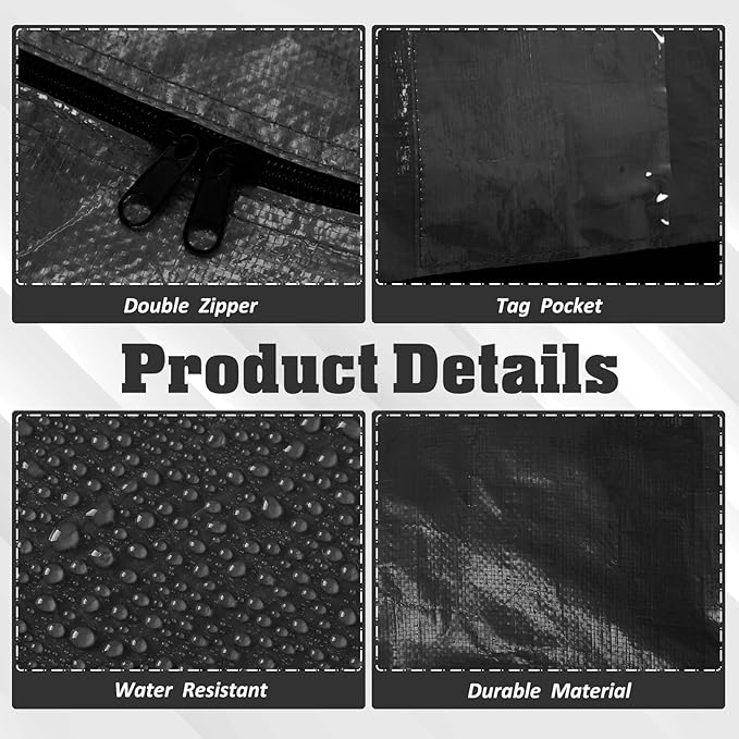 Windyun 4 Pack 195 Gallon Extra Large Moving Bags XXL Heavy Duty Storage Bag with Strong Zipper Handle Jumbo Big Tote Box Foldable for College Dorm Travel Clothes Duffle Blanket Pillow(Black)
