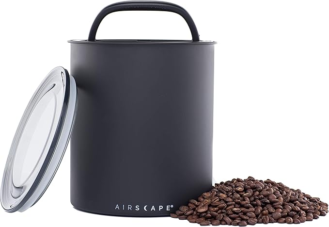 Airscape Kilo Coffee Storage Canister & Scoop Bundle - Large Food Container - US Patented Airtight Lid 2-Way Valve Preserve Food Freshness, 2.2 lb Dry Beans (Large Matte Black & Brushed Black Scoop)