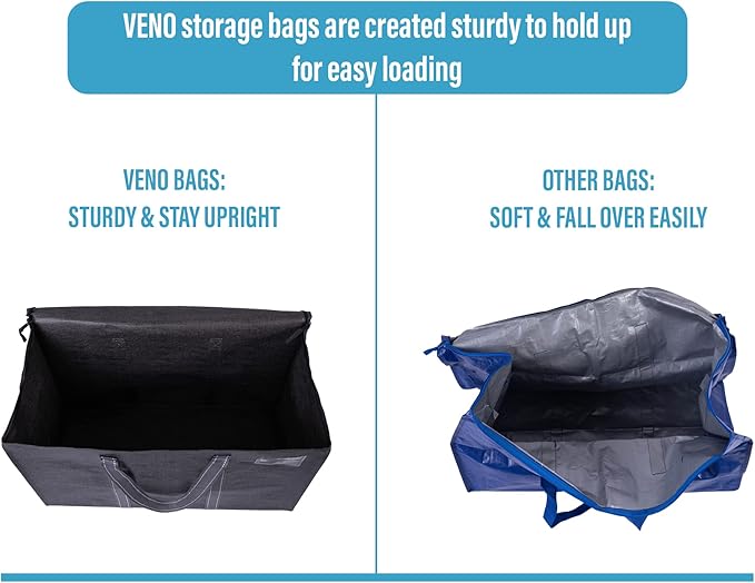 VENO 8 Pack Moving Bags and Large Christmas Storage Bins with lids. Alternative to Moving Boxes, Packing Supplies for College. Extra Large Heavy Duty Totes for Packaging (Dark Gray, 8 Pack)