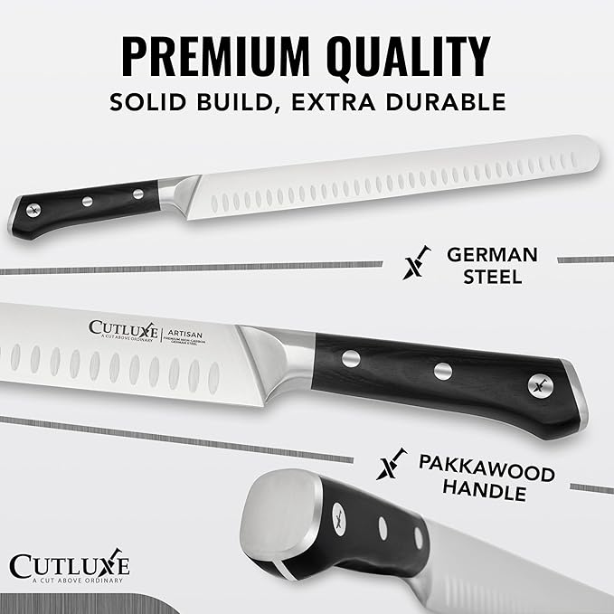 Cutluxe Carving Knife Set for BBQ & Brisket – Razor Sharp German Steel Slicing and Boning Knife for Meat Cutting, Full Tang & Ergonomic Handle, Grilling Gifts for Men – Artisan Series