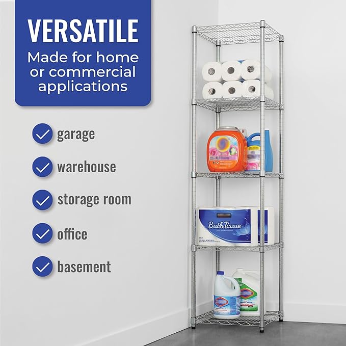SafeRacks - NSF Certified Storage Shelves, Zinc, Heavy Duty Steel Wire Unit with Adjustable Feet, Garage or Bakers Rack, Kitchen, Pantry Shelf - (18"x18"x72" 5-Tier) (Silver)
