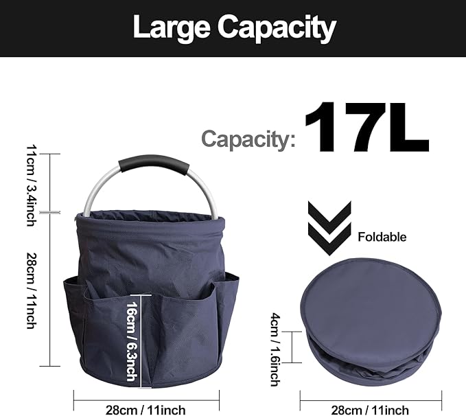 Foldable cleaning caddy basket & Portable cleaning caddy Bucket Cleaning Organizer with Handle and 6 Pockets cubetas para limpieza for Home Garden Camping Storage (Blue)