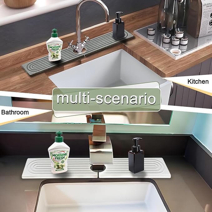 Faucet Mat for Kitchen Sink,15.7" Diatomite Stone Drying Mat,Quick Drying Splash Guard,Super Absorbent.Kitchen ,Bathroom Sink Splash Guard, Durable Countertop Protection(Darkgrey)