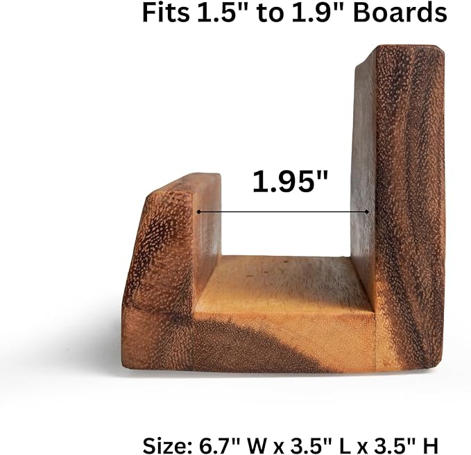 Shumaru Natural Wood Cutting Board Stand | Fits 1.5–1.9 in Thick Boards, 6.7" x 3.5" x 3.5" | Handmade Sturdy Holder Supports Boards up to 20 in