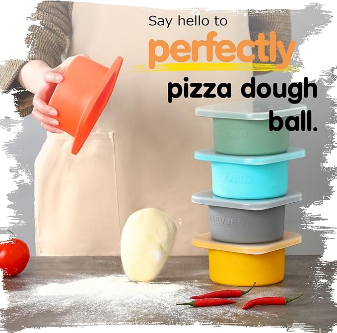 KEVJES PLUS Large 1000ml Pizza Dough Proofing Boxes for DIY Artisan Pizza, Food Grade Silicone Stackable Containers with Lids. Freezer, Fridge, Dishwasher Safe (3Space Grey Plus)