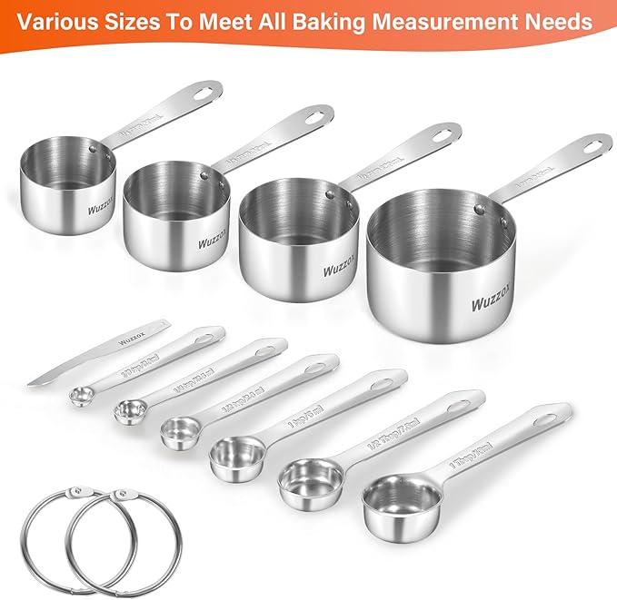 Wuzzox Stainless Steel Measuring Cups & Spoons Set of 11, Stackable Metal Measuring Cups & Spoons, Kitchen Gadgets for Cooking & Baking