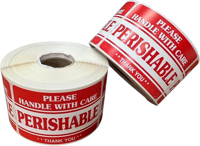 2x3 Perishable Handle with Care Thank You Labels Food Packaging Shipping Adhesive Stickers (2) Rolls of 500 EA, 1000 Labels Total