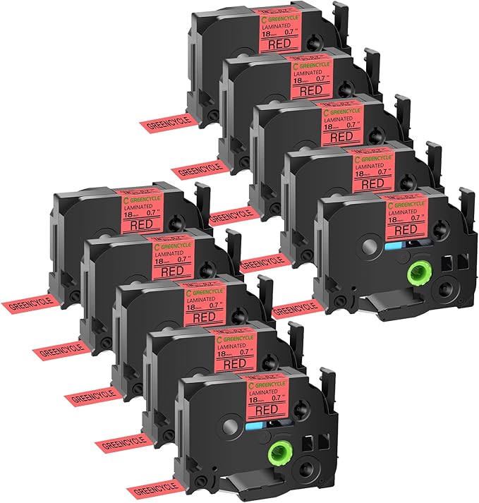 GREENCYCLE 10 Pack Compatible for TZe-441 TZe441 TZ441 TZ-441 Laminated AZE Label Tape 18mm 0.7 Inch 3/4" Black on Red for Ptouch PT-D400 PT-D400AD PT-D450 PT-D600 PT-P700 PT-P710BT