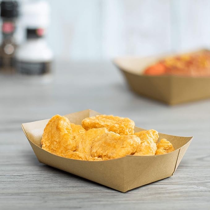Karat FP-FT200K Kraft Paper Food Serving Tray, 2.0lb Capacity, for Appetizer, Fried Meals, Chicken Wings, Pack of 1,000