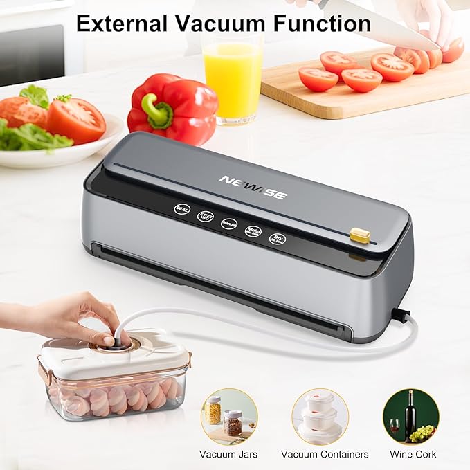 Automatic Vacuum Sealer Machine - Christmas Kitchen Gifts, 85Kpa Powerful Suction for Dry and Moist Food Preservation, External Hose & Bag Cutter, Leakproof Seal, Self-Cleaning Mode