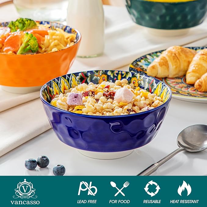 vancasso Cereal Bowls, Ceramic Soup Bowls Set of 6, 26 oz Colorful Bowls Set for Kitchen, Dishwasher & Microwave Safe- for Cereal, Soup, Oatmeal, Ice Cream, Salad, Pasta etc.