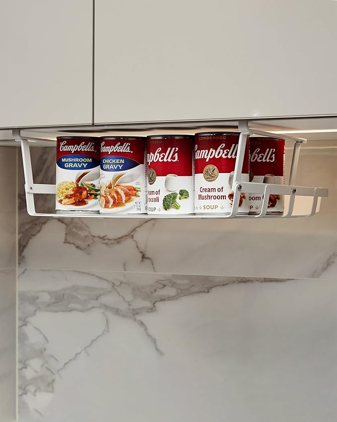 Abitrothy Under Shelf Basket, 4 Pack Under Cabinet Shelf Basket Organizer, Hanging Wire Storage Baskets, Slide-in, Add-on Space Saving for Kitchen Pantry Desk Bookshelf Laundry Room, White
