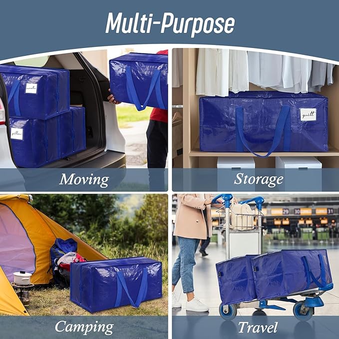 Extra Large Moving Bags with Zippers & Carrying Handles, Heavy-Duty Storage Tote Moving Boxes for Space Saving (6)