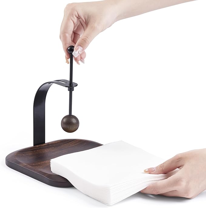 Walnut Napkin Holder for Table Wood Square Napkin Dispenser with Metal Cocktail Napkin Holder, Suitable for Kitchen, Restaurant, Bar, Office, Parties, Home Décor (South American black walnut Wood)