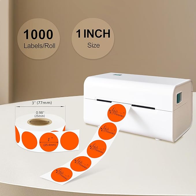 1 Inch Round Thermal Sticker Labels, Color Dot Stickers, Label Stickers Waterproof for Thermal Printers DIY Office Retail Home and Warehouse Organization(Fluorescent Orange1000pcs)
