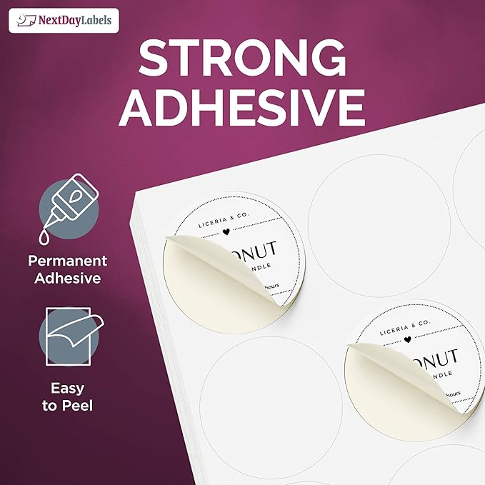 NextDayLabels 2 Inch Round Circle Stickers White Blank Labels for Laser Inkjet Printer - 20 Per Sheet Self-Adhesive Jar Candle Product Packaging Made in USA - 20,000 Labels