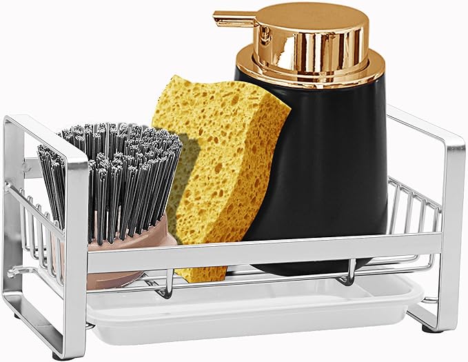 Kitchen Sponge Holder - Kitchen Sink Organizer - Sink Caddy - Sink Tray - Soap Holder - Stainless Steel,Silver