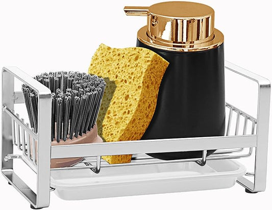 Kitchen Sponge Holder - Kitchen Sink Organizer - Sink Caddy - Sink Tray - Soap Holder - Stainless Steel,Silver