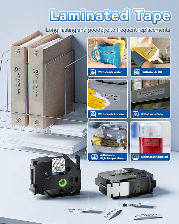 Replacement for Brother TZe TZ Tape 24mm 0.94 Laminated Clear P Touch Label Tape 1 Inch TZe-151 TZe151, Compatible with Brother PT-D600 PT-P700 PT-P710BT PT-P750W Label Makers, 4-Pack