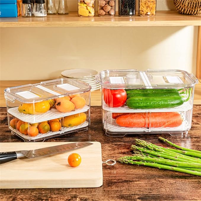 Refrigerator Organizer Bins Produce Saver, Stackable Freezer Bins Fresh Keeper Food Storage Containers for Fridge Freezer Cabinet Kitchen Organization -5700ML