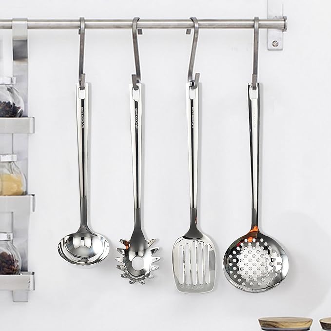 MAXCOOK 18/8 Stainless Steel Cooking Utensils Set, Spatula Set Kitchen Wok Utensils Set, Include Soup Ladle,Spaghetti Server,Slotted Spatula Turner,Skimmer(Dishwasher Safe, Mirror Polished)