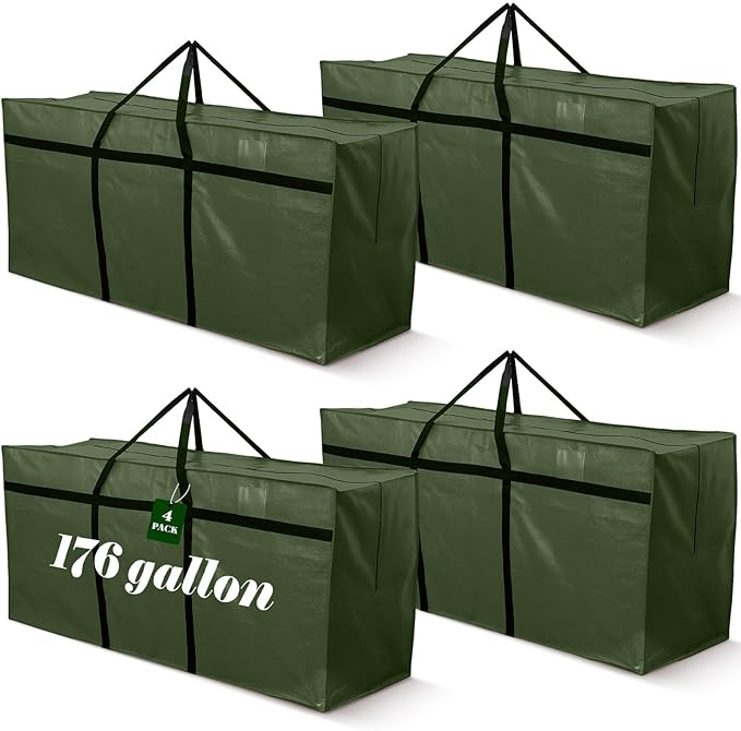 4 Pcs 176 Gallon Extra Large Moving Bags Heavy Duty Storage Bag with Strong Zipper Handle Foldable XXL Jumbo Storage Tote Packing Moving Box for College Dorm Travel Cloth Duffle (Green)