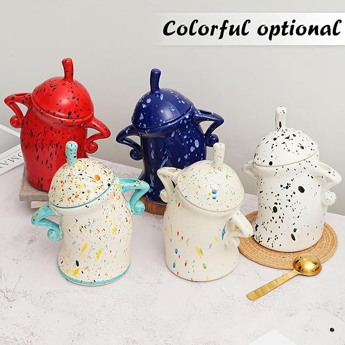 Antetek Canister With Attitude,Large Capacity Cute Sassy Storage Canister,Interesting food jars, stylish airtight large ceramic lids, coffee, tea, sugar and spice storage jars with spoons (Cyan)