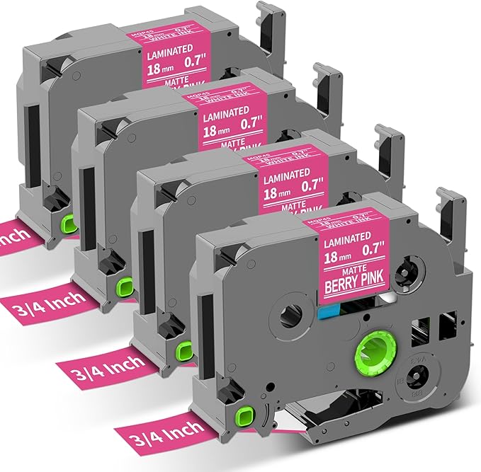 Replacement for Brother Label Maker Tape Pink TZE-MQP45 P-Touch Label Tape 18mm 0.7" Berry Pink TZe TZ Pastel TZEMQP45 Work with PT-D410 D400 1800 1880 2030 2730 Ptouch Refills, 1/2 Inch, 4-Pack