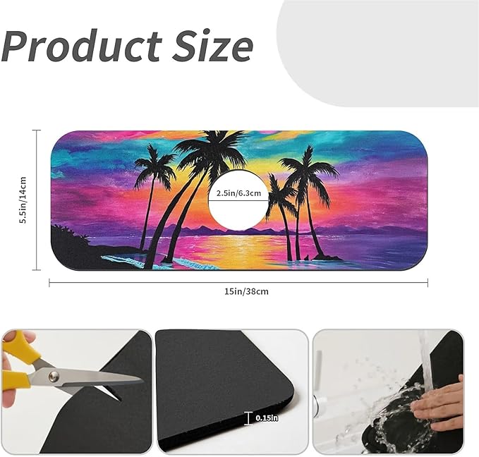 Kitchen Sink Splash Guard，Magnificent sunset Faucet Mat Sink Gadgets-Super Absorbent Fast Drying Mat Drip Catcher for Kitchen, Bathroom,Sink Mat, Dish Drying Mat, Bathroom(15" X 5.5" )