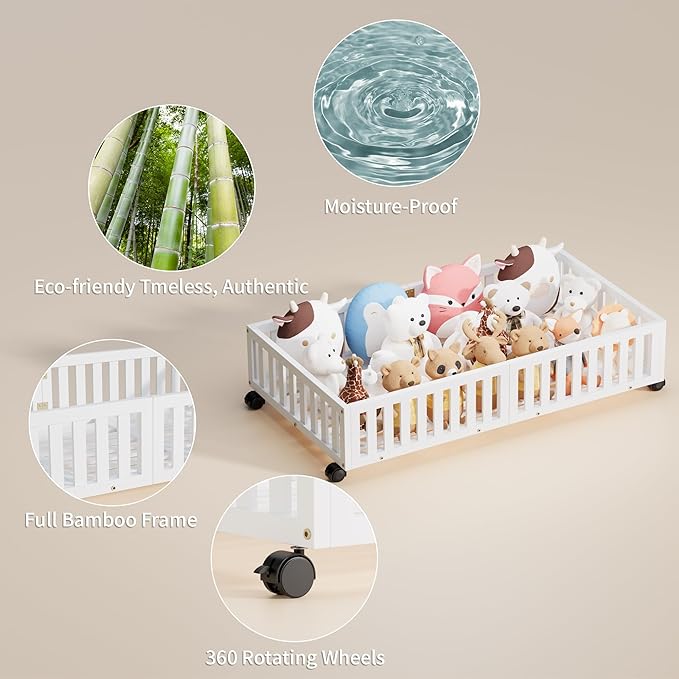 Bamboo Under Bed Storage with Wheels,Rolling Underbed Shoe Organizer Box for Shoes,Blankets,Toys,Clothes Container Space-Saving Bins for Bedroom,Closet,Dorm,Nursery