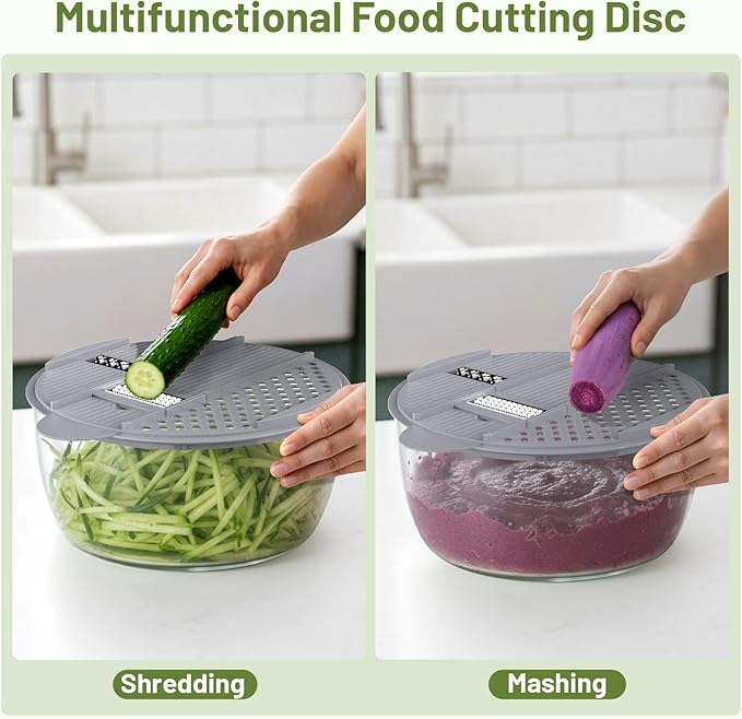 SmartTrends Salad Spinner, 5.3 QT Lettuce Spinner with Strainer, Fruit Cleaner with 4 Replaceable Blade for Shredding, Slicing and Pureeing, Salad Washer & Dryer for Quick Washing (Grey)