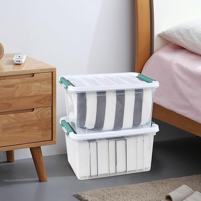 20 Quart Clear Storage Box with Lid, 4 Pack Plastic Latching Container Bin