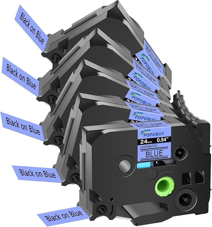 TZ TZe 24mm 0.94 inch Laminated Blue Tape Compatible for Brother P Touch TZ551 TZ-551 TZe-551 TZe551 Label Tape for Brother PT-9700PC 2430PC E550W E800W Label Maker, 5 Pack Black on Blue