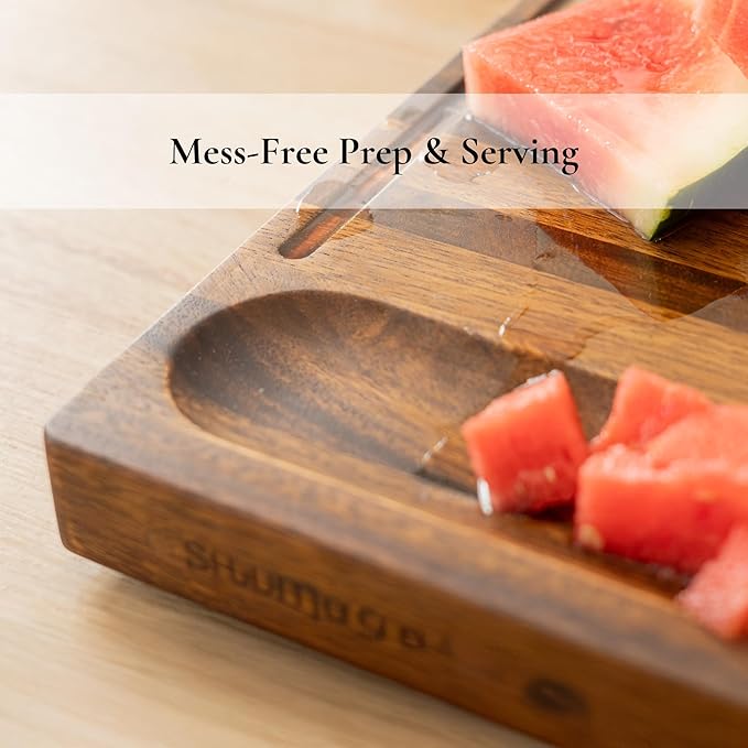 SHUMARU Tropical Walnut Charcuterie & Cutting Board – 17x13x1.6" | Handmade in Bali, Silky-Smooth, Juice Groove, Sorting Compartment, Knife-Friendly, Non-Slip Feet – Perfect Holiday Gift