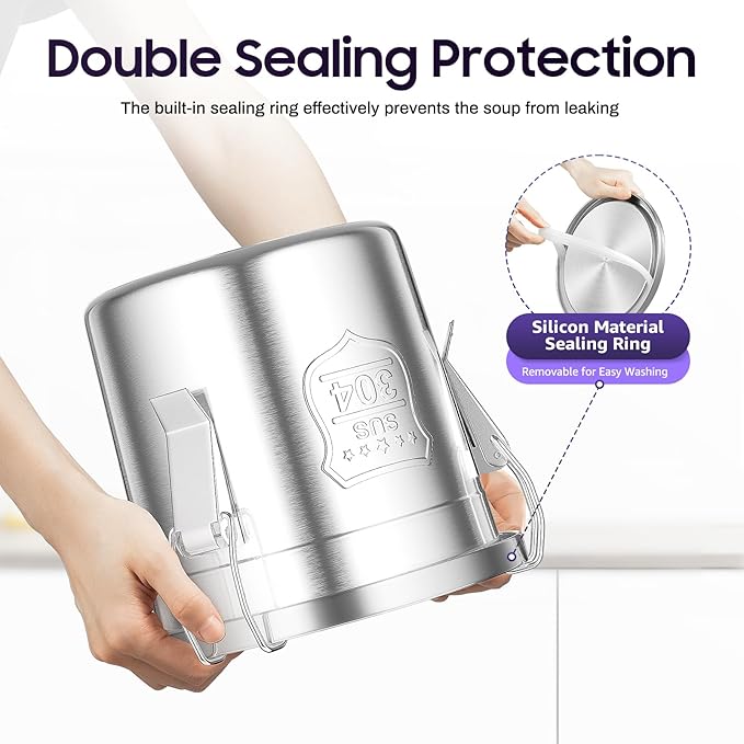 Stainless Steel Airtight Canister for Kitchen, 6L/1.59Gal Metal Food Storage Container Flour Bucket with Lid & Clamps, Bean Rice Cereal Canister Holder for Kitchen Restaurant, D7.9*H7.9in