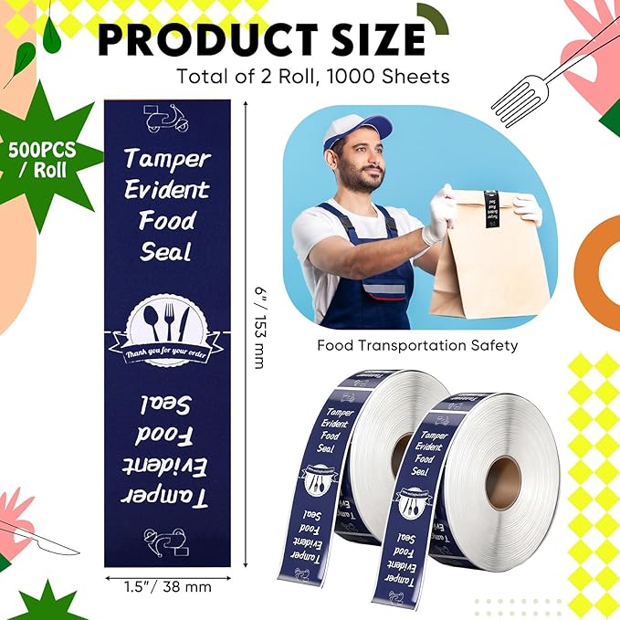 1000 Pieces Tamper Proof Stickers Safety Stickers for Food Delivery 1.5 x 6 Inches Tamper Seal Proof Tape Safe Labels Sealed for Freshness Drink Food Container Pizza Boxes(Blue)