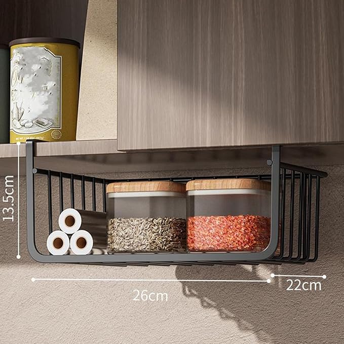 Under Shelf Storage Basket Multipurpose All Metal Under Shelf Wire Basket for Kitchen Office Pantry Desk Bookshelf M Black for Kitchen Pantry Bookshelf ﻿ (Large Black/22 * 15 * 14cm)