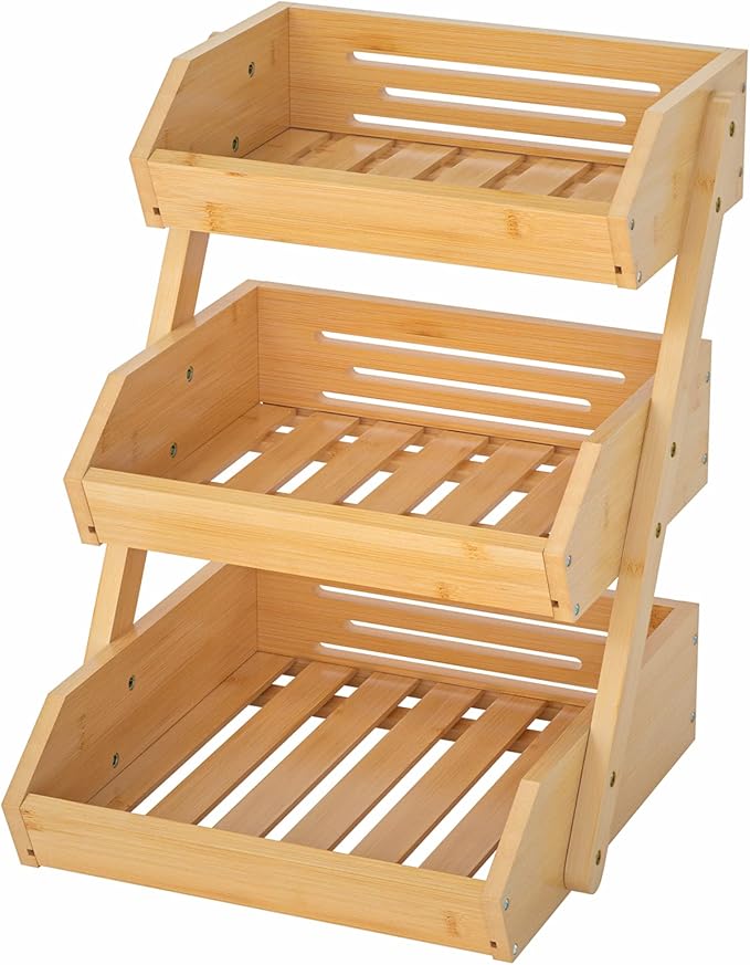G.a HOMEFAVOR Bamboo Fruit Basket, Fruit Organizer for Kitchen Counter, Vegetable Storage Stand, 15 mm Thickness (Self-assembly)