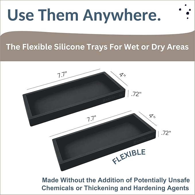 Spacewiser Countertop and Vanity Tray - 2 PC Small 7.7" Silicone Bathroom Trays, Kitchen Soap Tray, Dish Sponge Soap Holder Kitchen Sink Organizer Caddy, Bathroom Counter Trays for Lotion Dispenser
