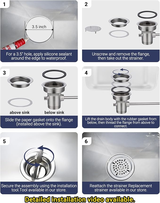 3-1/2" Commercial Sink Drain with Straight Lever Handle, Waste Drain Valve Without Overflow Inlet for Restaurant 2/3 Compartment Sink, Easy Controll, Block-Free and Leakproof