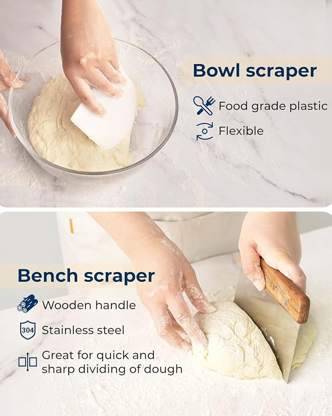 Lorzon Silicone Banneton Bread Proofing Baskets Set of 2, 9" Round & 10" Oval Foldable Sourdough Proofing Baskets with Sourdough Bread Baking Supplies, Complete Bread Making Kit