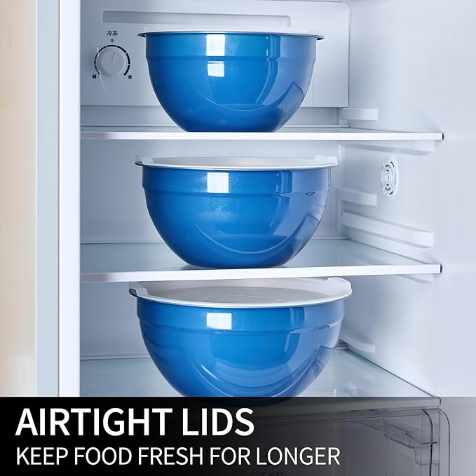 LKTDYMEG Blue Mixing Bowls with Lids Set of 7, Stainless Steel Nesting Bowl with Khaki Lid for Non-slip Mixing Prepping Storing Serving, 7 Sizes-7/3.6/2.7/2.1/1.5/1/0.8 QT