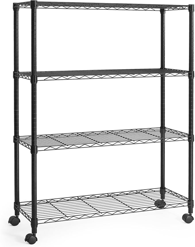 CAPHAUS NSF Black Adjustable Shelf Wire Shelving Unit w/Liner, Basement Storage Shelving, Metal Steel Storage Shelves, Garage Shelving Storage Organizer, Utility Shelf, 4-Tier W/Wheels