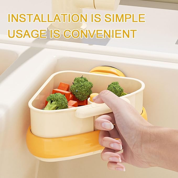 LLQ 2PACK Sink Strainer Basket,2025 New Upgraded Suction Cup Press Sink Drainer Basket,Automatic Dumping Sink Strainer Basket,Faucet Sponge Storage Rack (yelloe+yelloe)