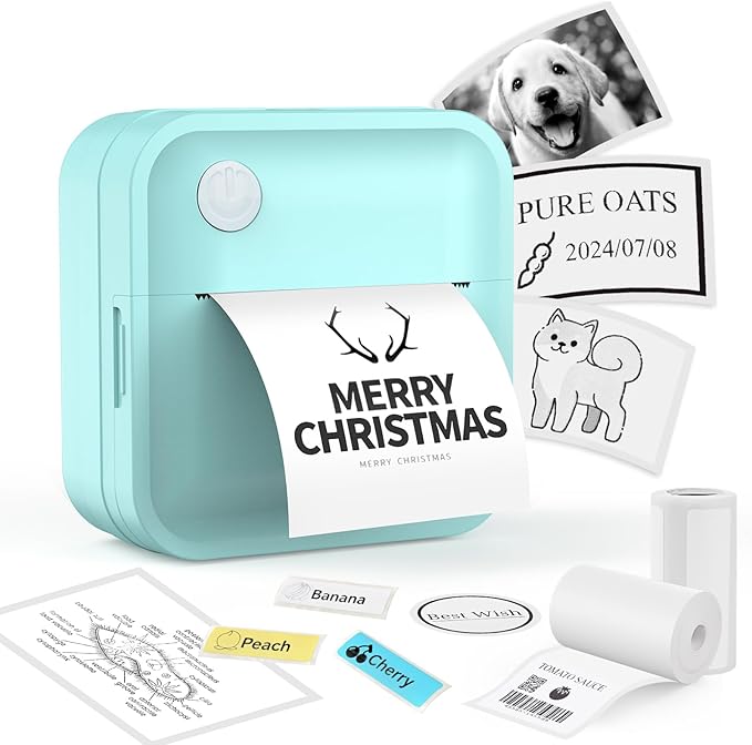 Label Maker Machine with Tape - Inkless Mini Bluetooth Label Printer with Multiple Templates, Wide Waterproof Labels, Portable Thermal Sticker Labeler for School Home Office Kitchen Organization