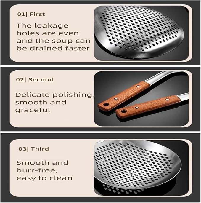 ANMIOU Stainless Steel Colander Strainer Pasta Food Noodle Grease Drain Fine Mesh Metal Kitchen Universal Clip on Spider Handle