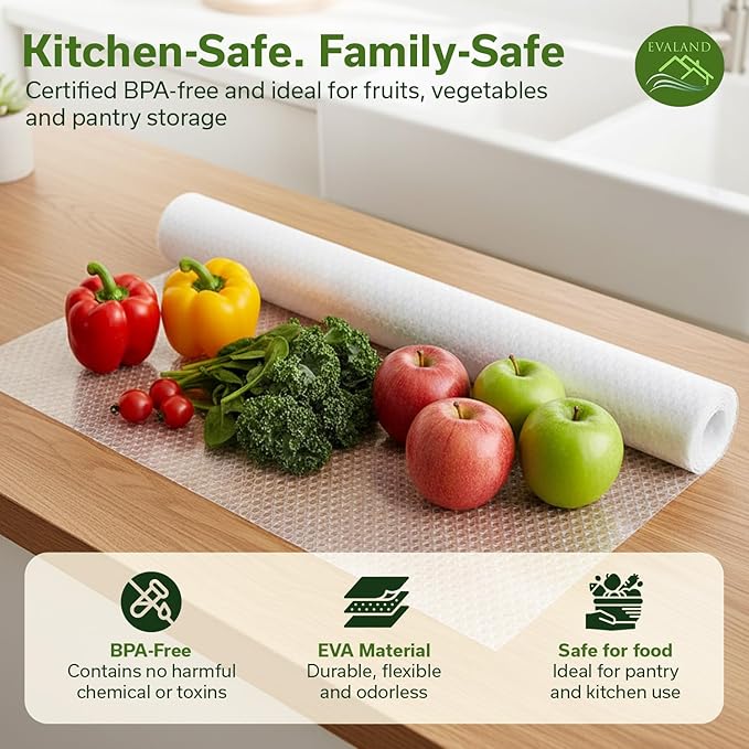 EVALAND Shelf Liners for Kitchen Cabinets Non-Adhesive 12" x 10 FT Clear Drawer Liner Non Slip, Washable Cabinet Liner, Waterproof Shelf Liners for Cabinets, Refrigerator Bathroom Pantry Cabinet Mat