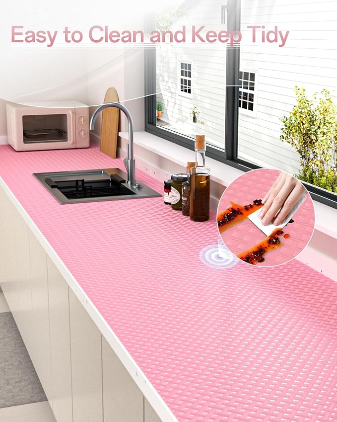 Shelf and Drawer Liner for Kitchen Cabinet, Non-Adhesive 18in x 240in Waterproof Contact Paper Refrigerator Liners Thickened Durable EVA Material Non Slip Mat for Dresser Cupboard Pantry Protector