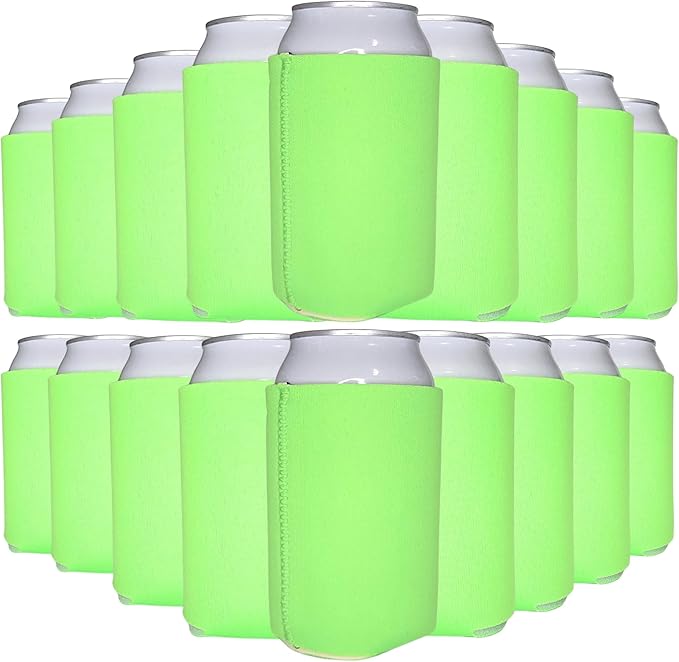 TahoeBay Neoprene Can Cooler Sleeves (50-Pack) Bulk Blank Sublimation Blanks for Vinyl Regular Size Plain Beer Coolers for Soda Cans & Bottles Black, White, Solid Color Set (Neon Green)